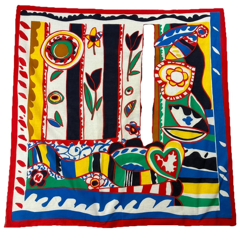 Abstract Floral Art Primary Color Cotton Square Scarf 30"x30" Dopamine Dressing